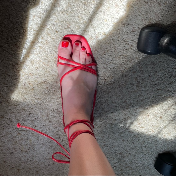 Tie Up Red Premium Leather Sandals - Picture 5 of 6